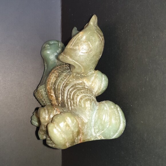 Rare Vintage Hand-Carved Chinese Jade Mermaid & Fish Sculpture 2.5 lbs & 6'' - Picture 8 of 11